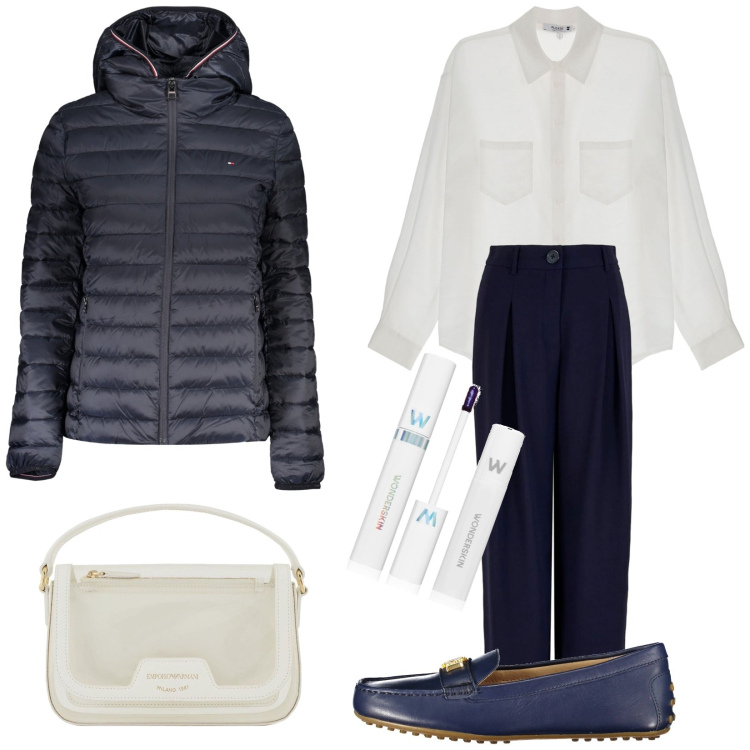 Outfit donna - Total look #1850007. Stile Basic per Ufficio. Abbinamento con rossetti, camicie, blazer, ballerine, pantaloni, borse a spalla.