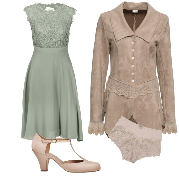 Outfit donna - Semplice verde ed ecru. Stile Bon Ton per Cerimonia. Abbinamento con vestiti corti, culotte, blazer, décolleté.