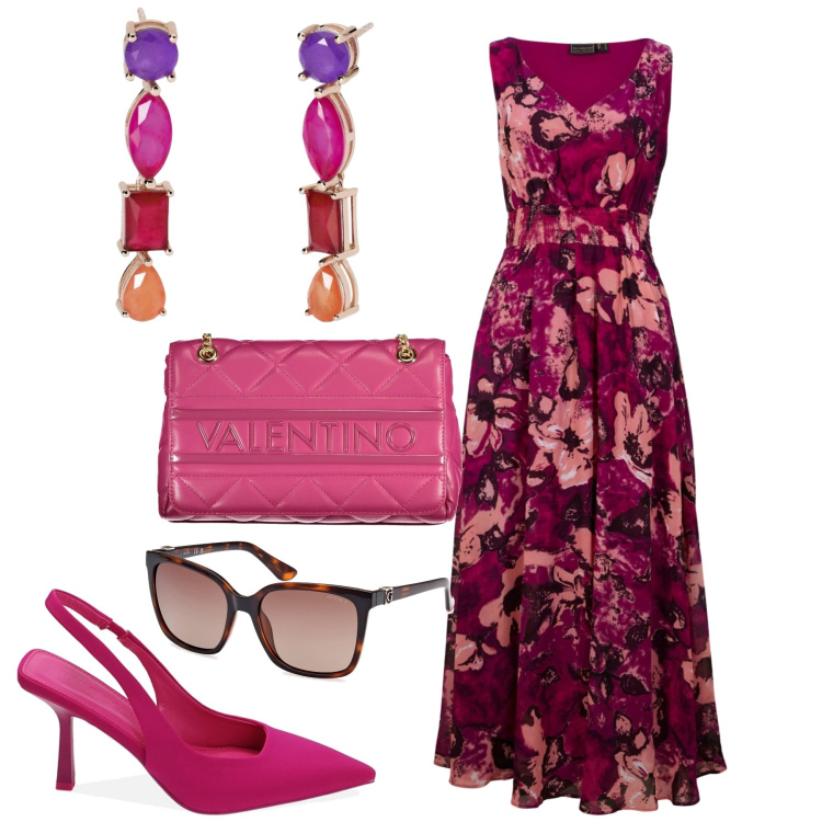 Outfit donna - Total look #1850062. Stile Casual chic per Tutti i giorni. Abbinamento con vestiti lunghi, orecchini, décolleté, borse a spalla, occhiali da sole.