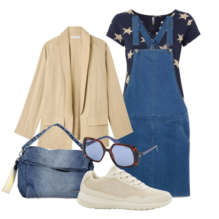 Outfit donna - Queen of salopette. Stile Basic per Tutti i giorni. Abbinamento con maglieria, vestiti, sneakers, blazer, borse a spalla, occhiali da sole.