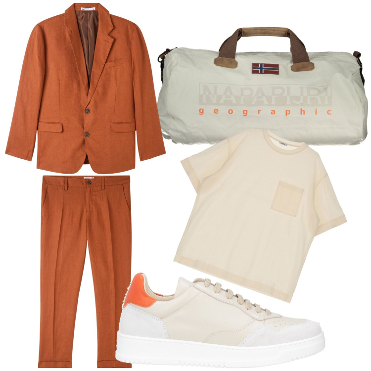 Outfit uomo - Partenza per il weekend. Stile Casual per Tutti i giorni. Abbinamento con sneakers, giacche, pantaloni chino, t-shirt, borse sportive.