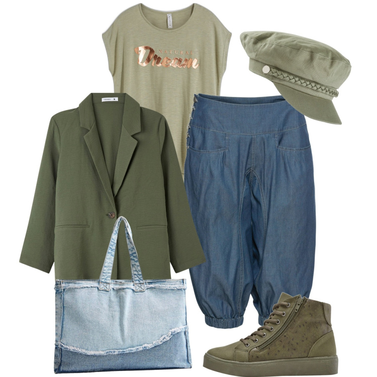 Outfit donna - Zuava e berretto. Stile Urban per Scuola/Università. Abbinamento con maglieria, cappelli, sneakers alte, jeans, blazer, shopping bag.
