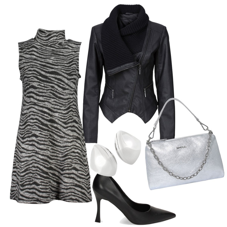 Outfit donna - Semplice ma trendy. Stile Trendy per Serata fuori. Abbinamento con orecchini, blazer, pochette, décolleté, vestiti corti.