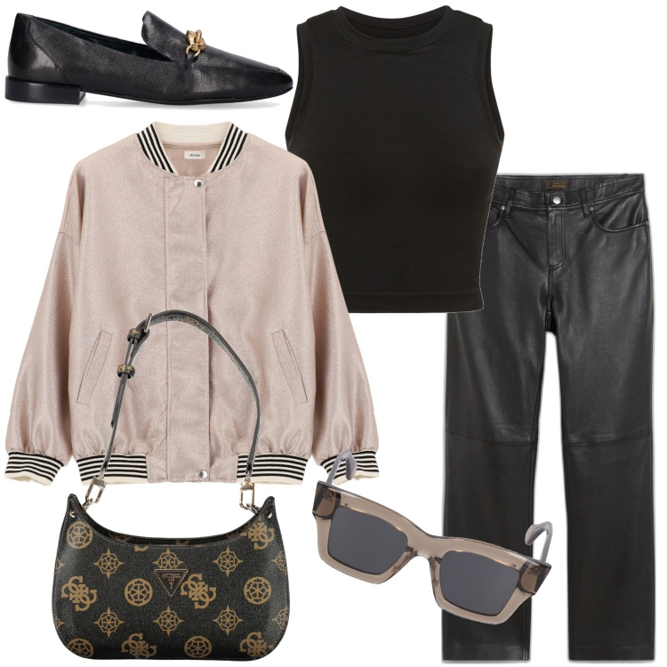 Outfit donna - Casual. Stile Casual per Tutti i giorni. Abbinamento con pantaloni, blazer, canottiere, mocassini, occhiali da sole, collane.