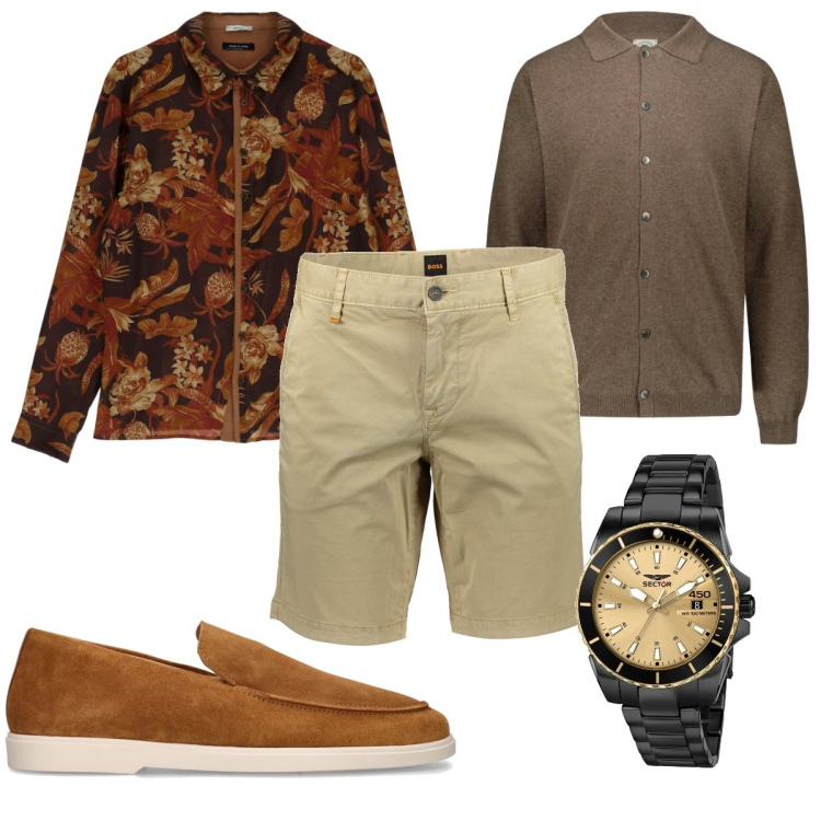 Outfit uomo - Total look #1850510. Stile Trendy per Tutti i giorni. Abbinamento con orologi, camicie, polo, scarpe stringate, pantaloni corti.