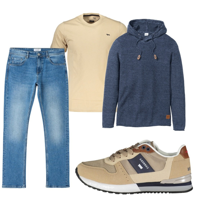 Outfit uomo - Total look #1850522. Stile Casual per Tutti i giorni. Abbinamento con maglieria, jeans dritti, t-shirt, scarpe sportive.