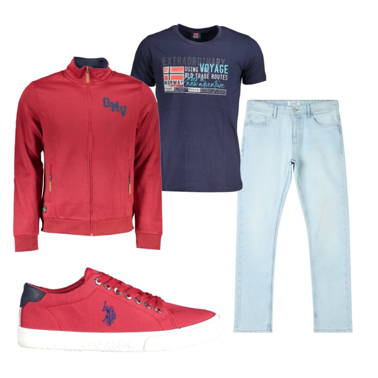 Outfit uomo - Total look #1850524. Stile Casual per Tutti i giorni. Abbinamento con jeans dritti, t-shirt, felpe, scarpe sportive.