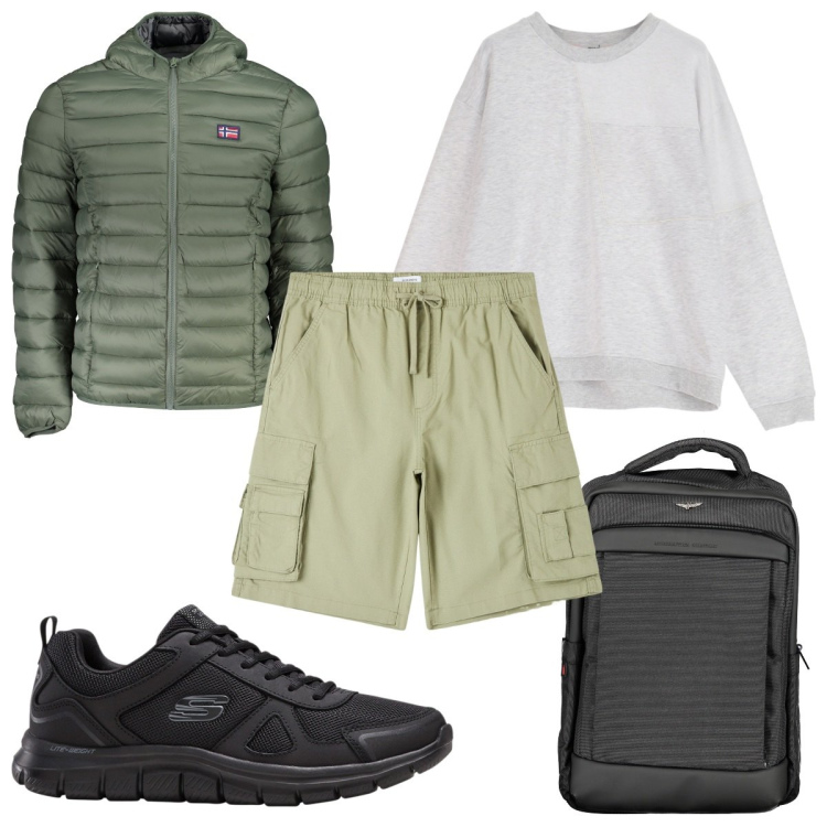 Outfit uomo - Total look #1850533. Stile Trendy per Tutti i giorni. Abbinamento con sneakers, pantaloni corti, felpe, giacche, borse sportive.