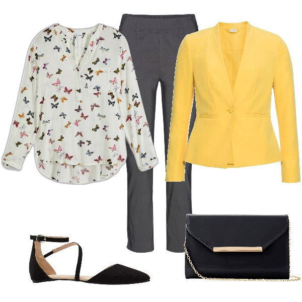 Outfit donna - Total look #1850571. Stile Basic per Cerimonia. Abbinamento con bluse, blazer, pantaloni, ballerine, pochette.