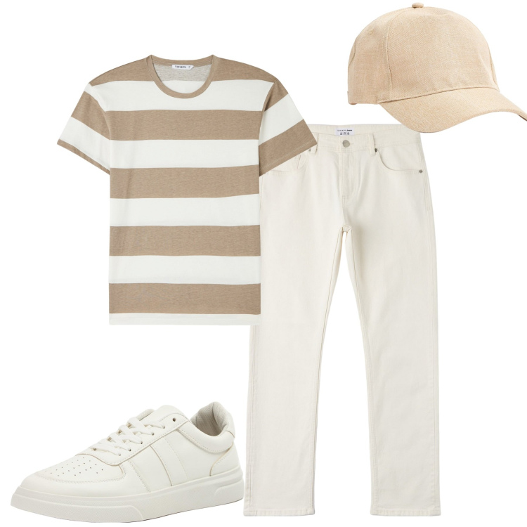 Outfit uomo - La t-shirt a righe. Stile Casual per Tutti i giorni. Abbinamento con t-shirt, sneakers, jeans, cappelli.