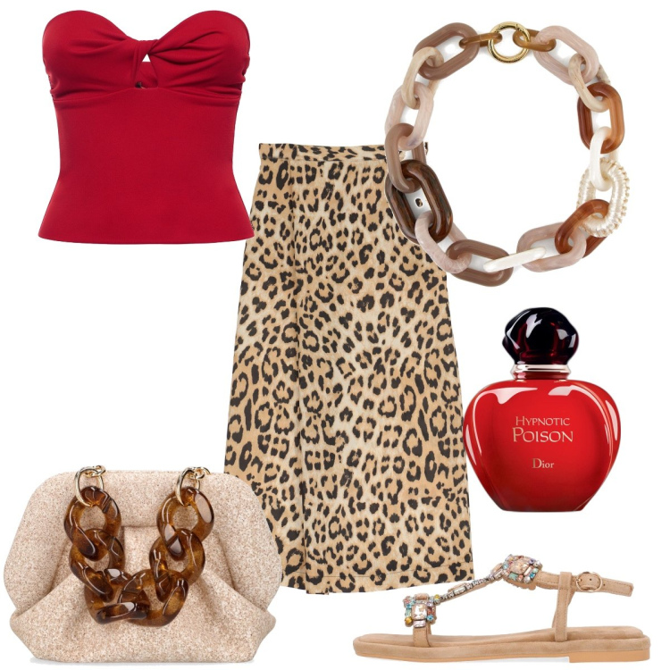 Outfit donna - Total look #1850862. Stile Sexy per Serata fuori. Abbinamento con profumi, gonne lunghe, sandali gioiello, pochette, top, collane.