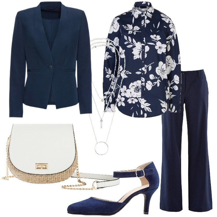 Outfit donna - Bonprix - Cerimonia in aprile. Stile Romantica per Cerimonia. Abbinamento con pantaloni, blazer, décolleté, ciondoli, borse a tracolla, camicie.