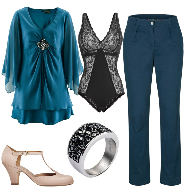Outfit donna - Total look #1851156. Stile Chic per Cerimonia. Abbinamento con pantaloni, body, anelli, tuniche, décolleté.