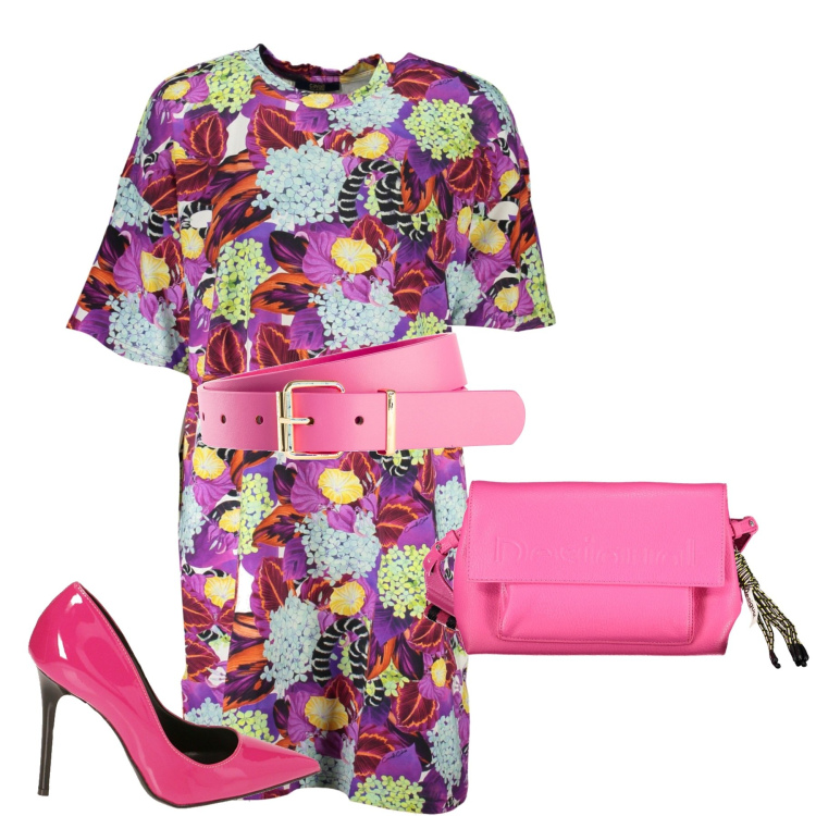 Outfit donna - Forte e decisa. Stile Chic per Tutti i giorni. Abbinamento con cinture, décolleté, vestiti corti, borse a spalla.