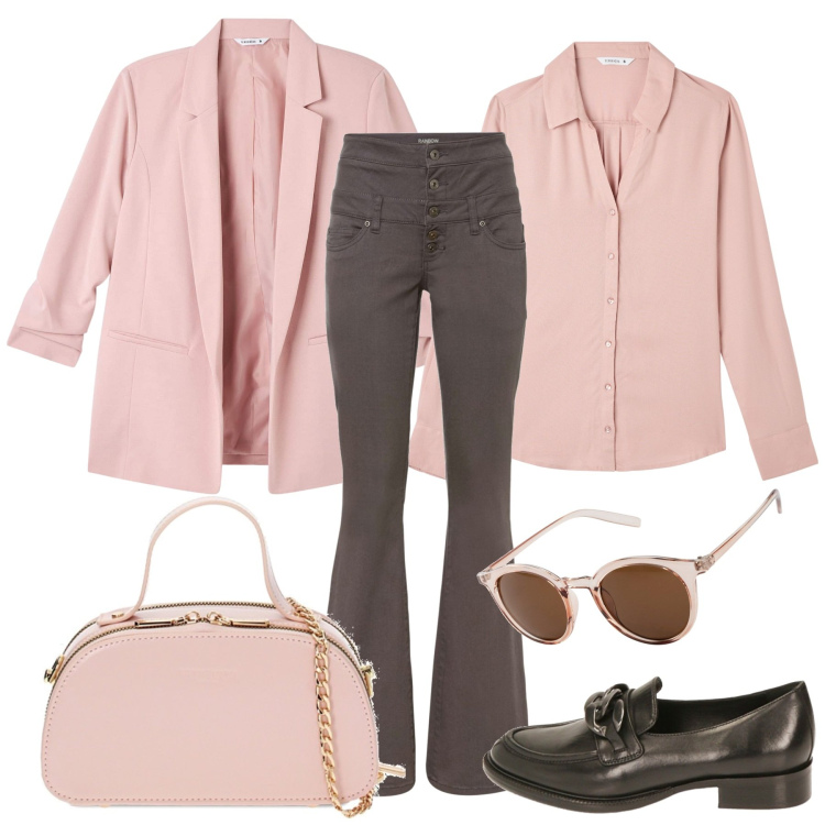 Outfit donna - Passione rosa. Stile Chic per Tutti i giorni. Abbinamento con occhiali da sole, pantaloni, camicie, blazer, mocassini, borse a mano.