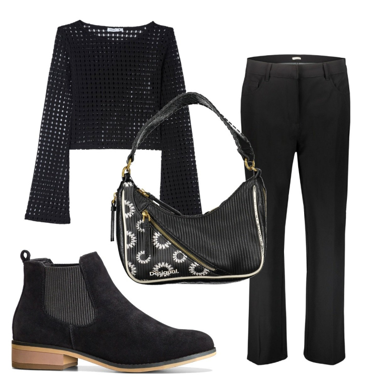 Outfit donna - Total look #1851333. Stile 70s per Tutti i giorni. Abbinamento con stivaletti chelsea, maglieria, pantaloni, borse a spalla.