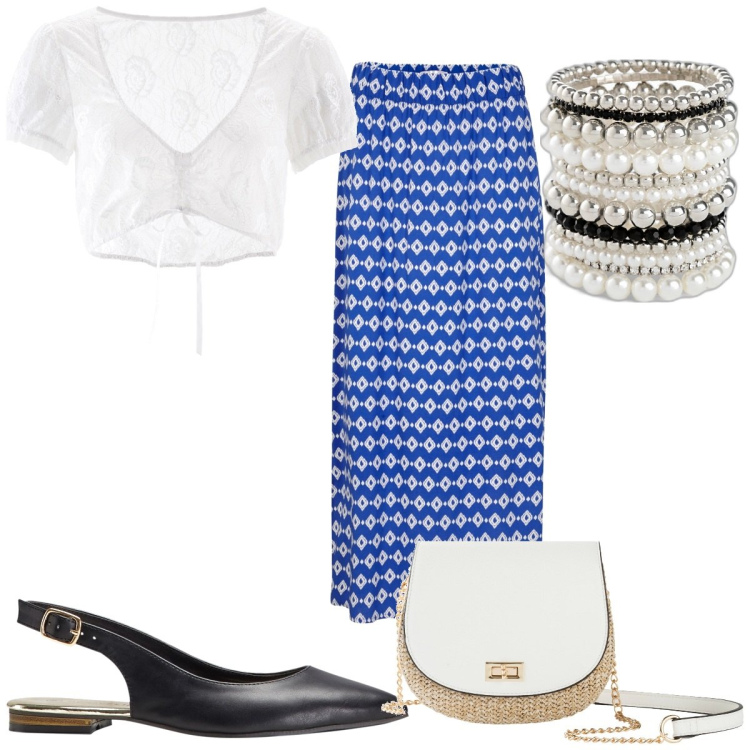 Outfit donna - Un compleanno speciale. Stile Trendy per Cerimonia. Abbinamento con ballerine, braccialetti, borse a tracolla, gonne lunghe, camicie.