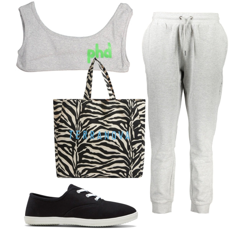 Outfit donna - Total look #1851364. Stile Basic per Sport. Abbinamento con sneakers, borse tote, pantaloni, top.
