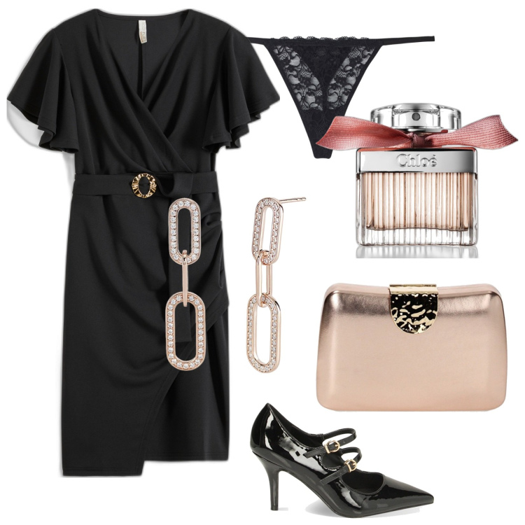 Outfit donna - Seratina..... Stile Sexy per Serata fuori. Abbinamento con vestiti, profumi, orecchini, perizomi, clutch, décolleté.