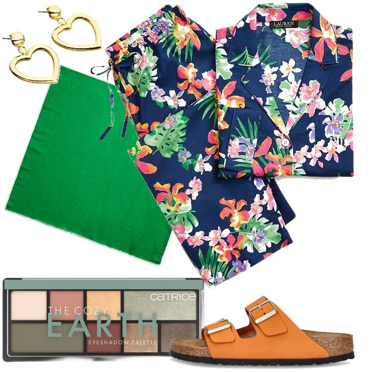 Outfit donna - Una mattina di coccole. Stile Etnico per Tutti i giorni. Abbinamento con orecchini, ombretti, sciarpe, pigiama, sandali in pelle.