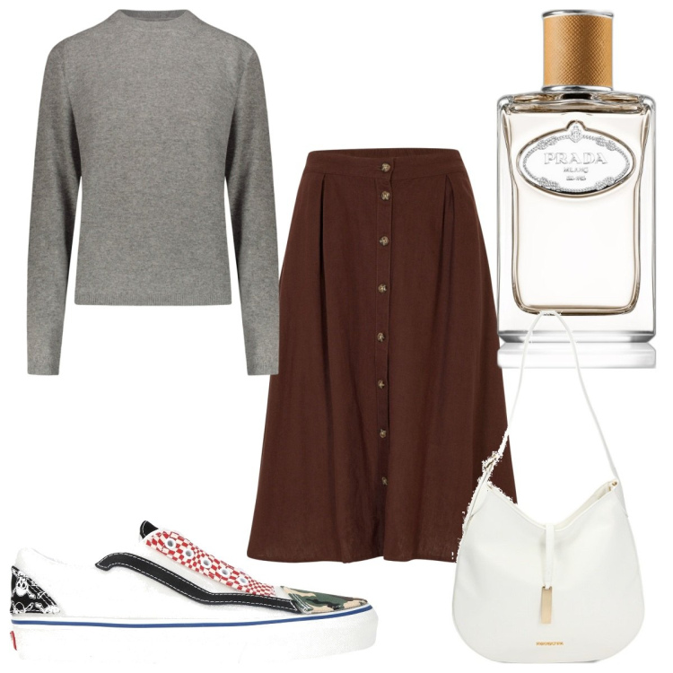Outfit donna - Total look #1851481. Stile Trendy per Tutti i giorni. Abbinamento con gonne longuette, sneakers, profumi, borse a spalla, pullovers.