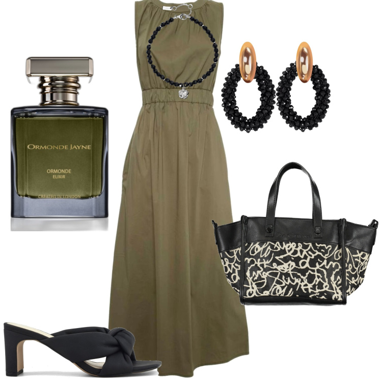 Outfit donna - Voglia di sole. Stile Casual chic per Tutti i giorni. Abbinamento con orecchini, profumi, braccialetti, sandali col tacco, vestiti lunghi, collane.