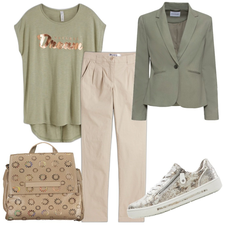 Outfit donna - Lunedì si riparte. Stile Casual chic per Tutti i giorni. Abbinamento con maglieria, pantaloni chino, blazer, sneakers, zaini.
