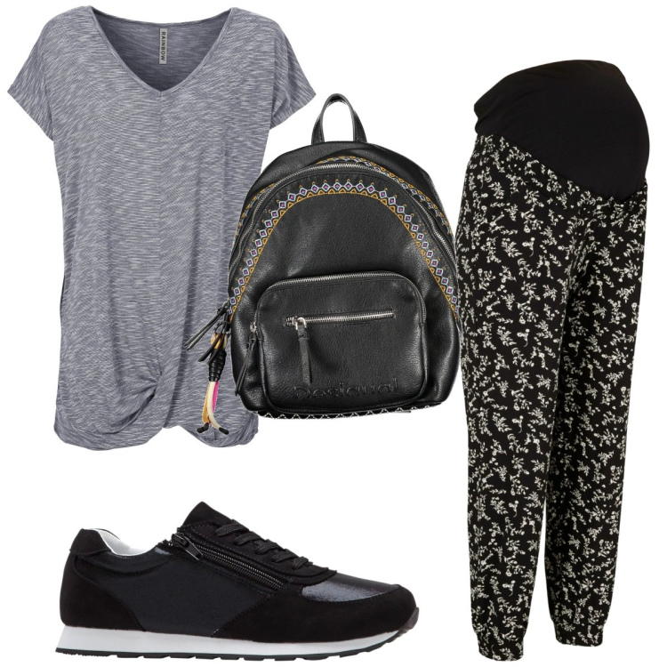 Outfit donna - Total look #1851528. Stile Basic per Tutti i giorni. look ideale per Premaman. Abbinamento con maglieria, pantaloni, sneakers, zaini.
