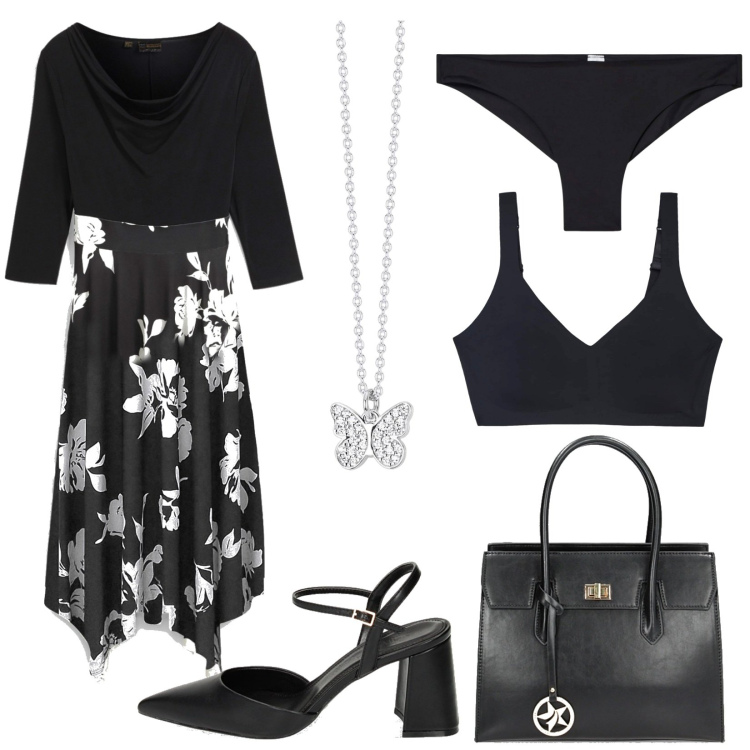 Outfit donna - Vestiti primaverili. Stile Bon Ton per Serata fuori. Abbinamento con vestiti, culotte, reggiseni a balconcino, collane, borse a mano, décolleté.