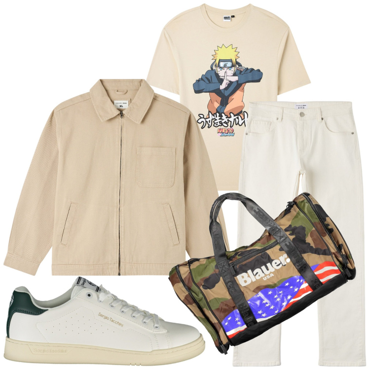 Outfit uomo - In partenza.... Stile Casual per Mare. Abbinamento con giacche, t-shirt, jeans, borse sportive, scarpe sportive.