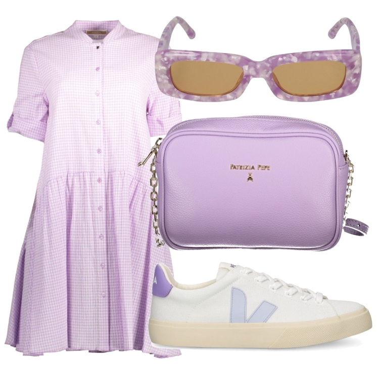 Outfit donna - Primavera…. Stile Bon Ton per Tutti i giorni. Abbinamento con sneakers, vestiti corti, occhiali da sole, borse a tracolla.