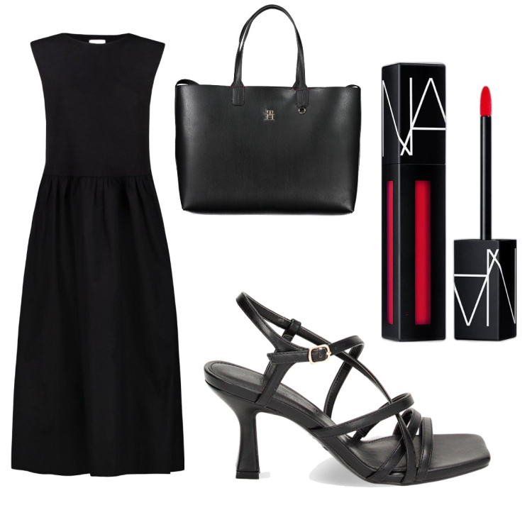 Outfit donna - Total look #1851770. Stile Casual chic per Tutti i giorni. Abbinamento con rossetti, sandali col tacco, vestiti midi/longuette, borse a spalla.
