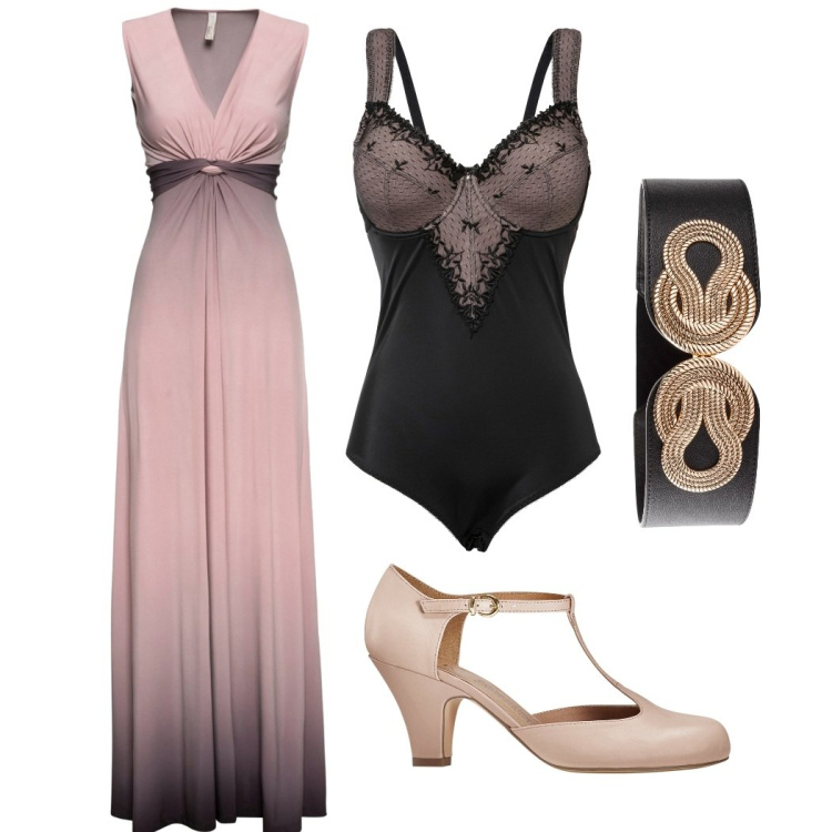 Outfit donna - Cerimonia in lungo. Stile Casual chic per Cerimonia. Abbinamento con body, vestiti, décolleté, cinture.