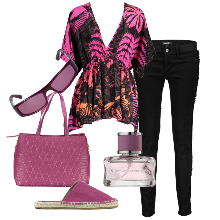 Outfit donna - Col sole di maggio. Stile Casual chic per Tutti i giorni. Abbinamento con profumi, vestiti corti, pantaloni, espadrillas, occhiali da sole, borse a spalla.