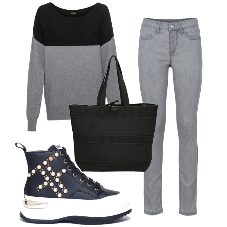 Outfit donna - Total look #1852080. Stile Basic per Tutti i giorni. Abbinamento con jeans skinny, maglieria, sneakers, borse a mano.