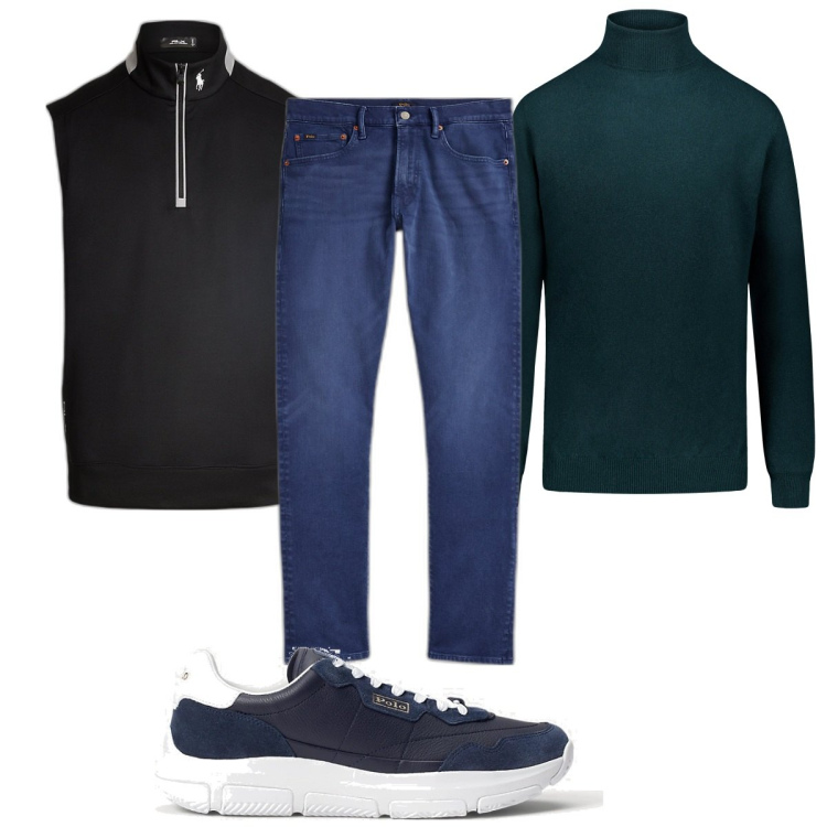 Outfit uomo - Total look #1852114. Stile Casual per Tutti i giorni. Abbinamento con jeans, sneakers, gilet, maglieria.