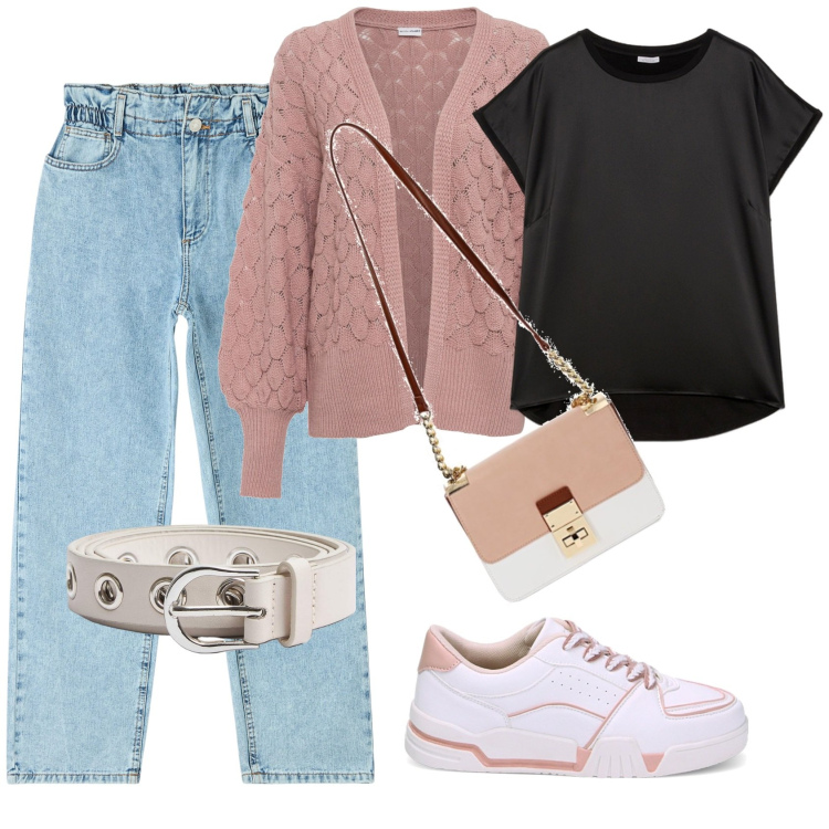 Outfit donna - Back to basics. Stile Basic per Tutti i giorni. Abbinamento con cardigans, jeans, cinture, sneakers, borse a tracolla, bluse.