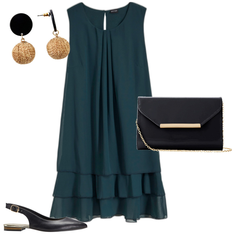 Outfit donna - Aprile. Stile Chic per Cerimonia. Abbinamento con ballerine, orecchini, vestiti, pochette.
