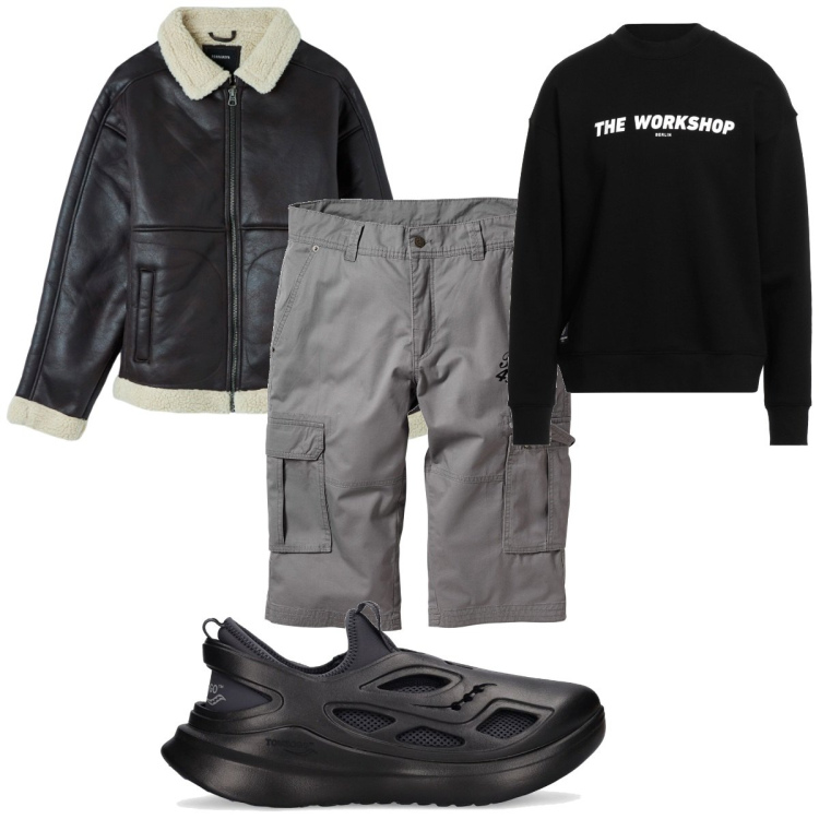 Outfit uomo - Total look #1852133. Stile Casual per Tutti i giorni. Abbinamento con bermuda, felpe, piumini, sneakers alte.
