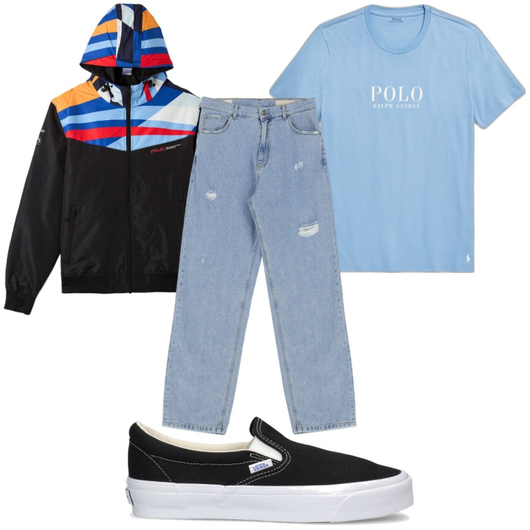 Outfit uomo - Total look #1852144. Stile Trendy per Tutti i giorni. Abbinamento con giacche, jeans dritti, t-shirt, sneakers.