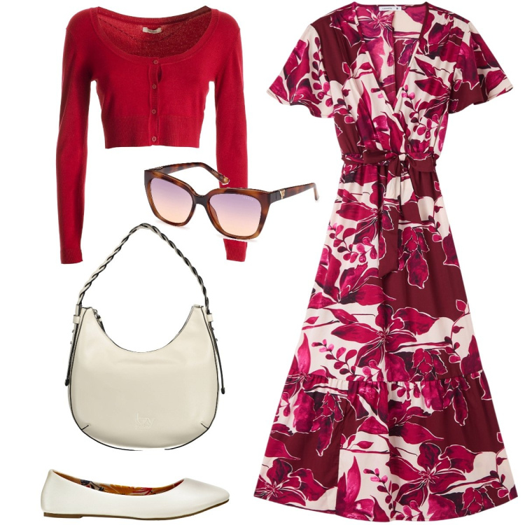 Outfit donna - Tempo libero. Stile Boho per Tutti i giorni. Abbinamento con ballerine, vestiti lunghi, cardigans, borse a spalla, occhiali da sole.