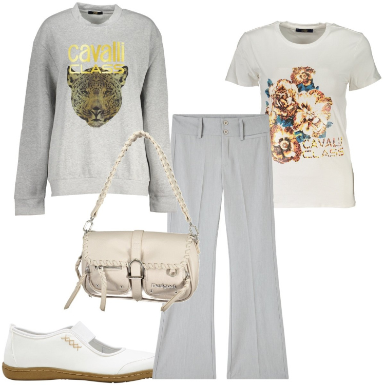 Outfit donna - Con Cavalli Class. Stile Basic per Tutti i giorni. Abbinamento con ballerine, pantaloni, t-shirt, felpe, borse a spalla.