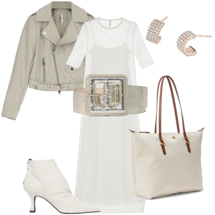 Outfit donna - L’abito candido. Stile Trendy per Tutti i giorni. Abbinamento con stivaletti, orecchini, vestiti midi/longuette, cinture, giacche, borse tote.