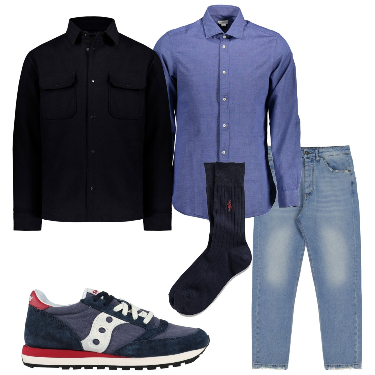 Outfit uomo - Casual. Stile Casual per Tutti i giorni. Abbinamento con sneakers, jeans slim fit, calzini, giacche, camicie.