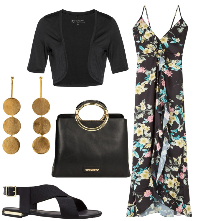 Outfit donna - Total look #1852336. Stile Romantica per Tutti i giorni. Abbinamento con blazer, sandali, vestiti lunghi, borse a mano, orecchini.