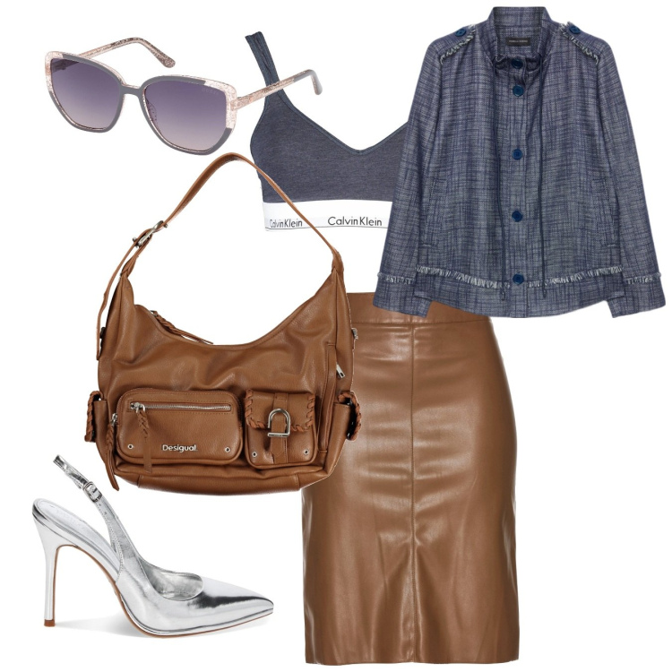 Outfit donna - Essere trendy. Stile Trendy per Serata fuori. Abbinamento con gonne longuette, décolleté, blazer, borse a spalla, occhiali da sole, bralette.