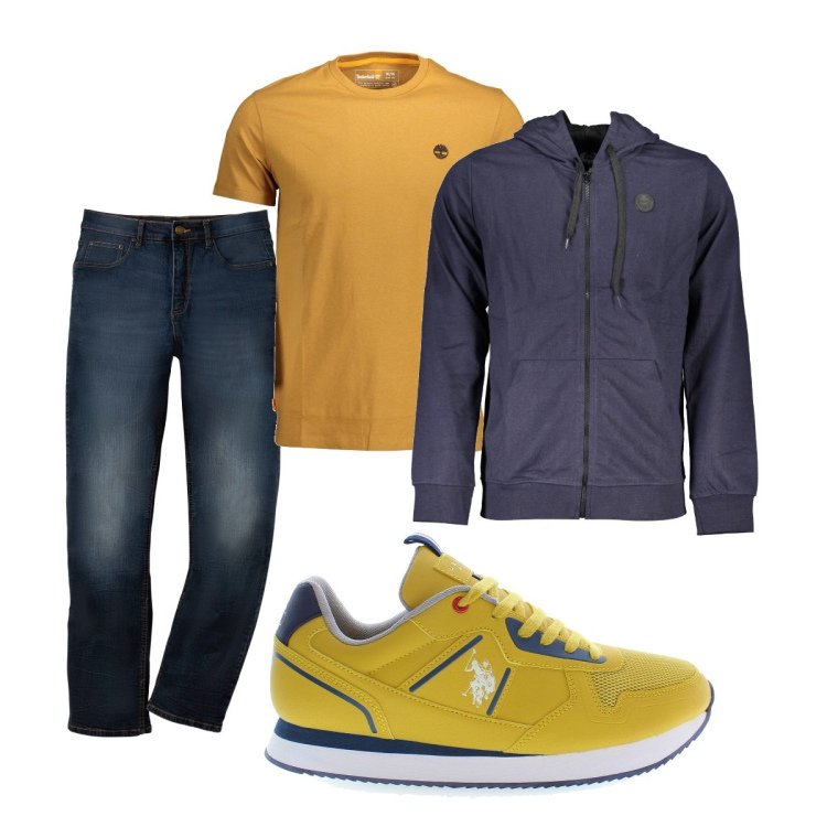 Outfit uomo - Total look #1852432. Stile Casual per Tutti i giorni. Abbinamento con jeans dritti, felpe con cappuccio, t-shirt, scarpe sportive.