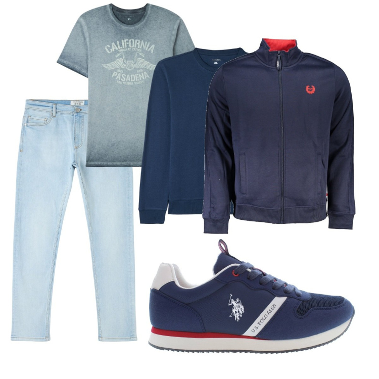 Outfit uomo - Total look #1852440. Stile Casual per Tutti i giorni. Abbinamento con t-shirt, jeans skinny, felpe, scarpe sportive, felpe.