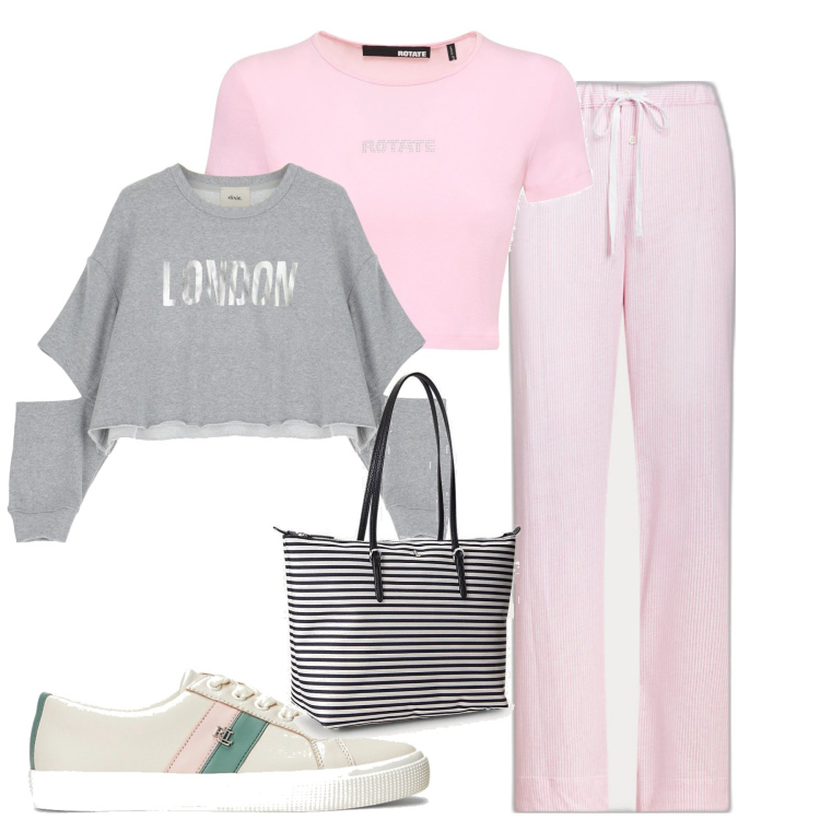 Outfit donna - Sporty. Stile Sporty chic per Tutti i giorni. Abbinamento con felpe, pantaloni, sneakers, borse tote, t-shirt.