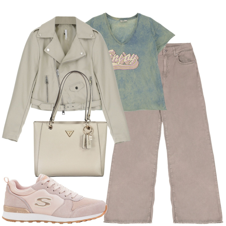 Outfit donna - City. Stile Urban per Tutti i giorni. Abbinamento con sneakers, giacche, t-shirt, pantaloni, borse a spalla.